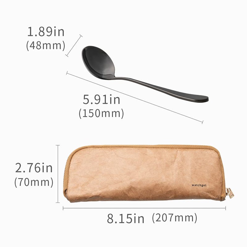 watchget Professional Coffee Cupping Spoon,Coffee Measuring Scoop Stainless Steel Round Spoons,Gift with the Spoon Holder Bag,Black - Image 2